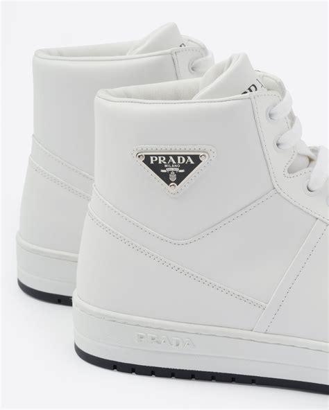 prada logo leather sneakers|Prada leather high top sneakers.